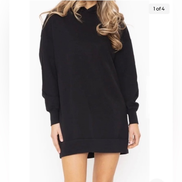 LNA Brand Sweatshirt West Hoodie Dress in Black Casual Chic Winter Tunic New - Picture 1 of 3